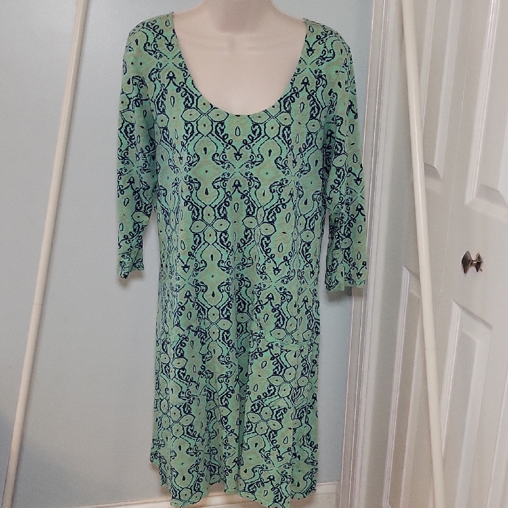 Fresh Produce Dalia Dress in Green & Blue Ikat Print size Large